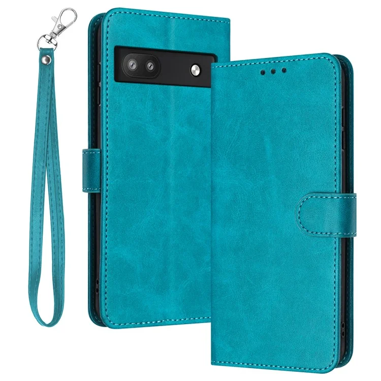 For Google Pixel 6a Folding Stand Case Strap Design Calf Texture Phone Cover - Green