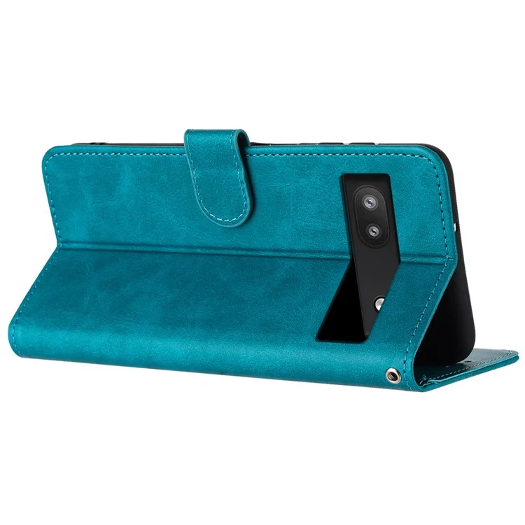 For Google Pixel 6a Folding Stand Case Strap Design Calf Texture Phone Cover - Green