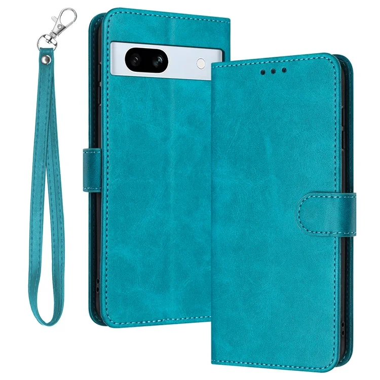 For Google Pixel 7a Drop Protection Case Calf Texture Phone Cover with Strap - Green