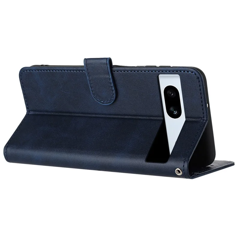 For Google Pixel 7a Drop Protection Case Calf Texture Phone Cover with Strap - Sapphire