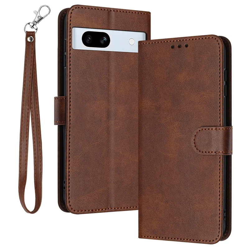 Etui ochronne na Google Pixel 7a z fakturą cielęcą i paskiem - brązowe