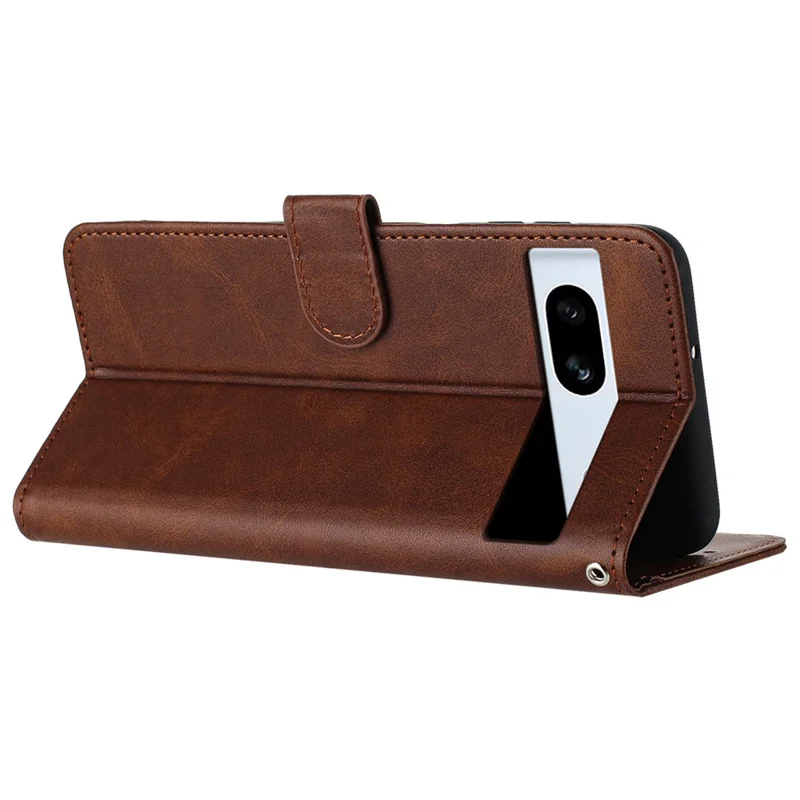 Etui ochronne na Google Pixel 7a z fakturą cielęcą i paskiem - brązowe