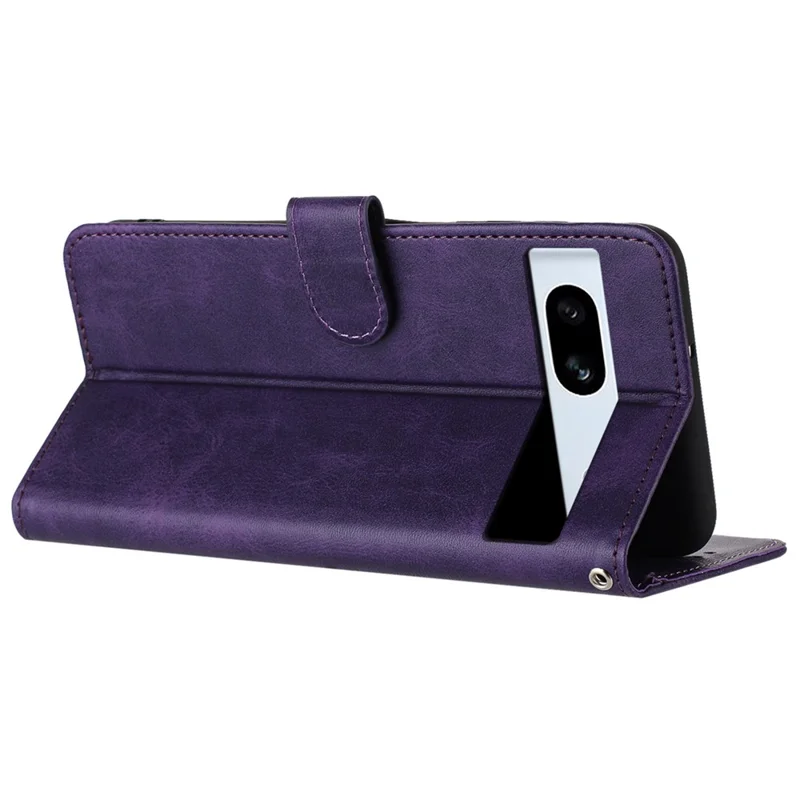For Google Pixel 7a Drop Protection Case Calf Texture Phone Cover with Strap - Purple