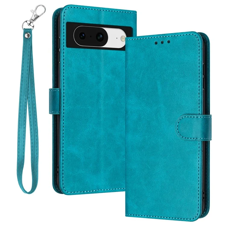 For Google Pixel 8 PU Leather Wallet Case Calf Texture Phone Cover with Strap - Green
