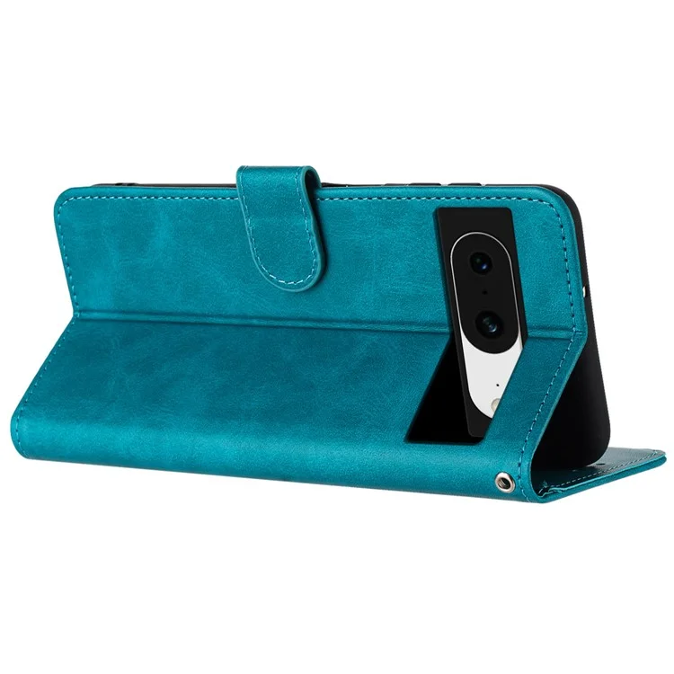 For Google Pixel 8 PU Leather Wallet Case Calf Texture Phone Cover with Strap - Green
