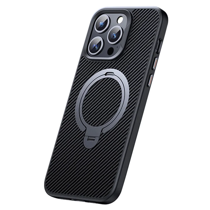 Per iPhone 14 Pro Max Kickstand Case Carbon Fiber Texture PC+TPU Magnetic Phone Cover - Grigio