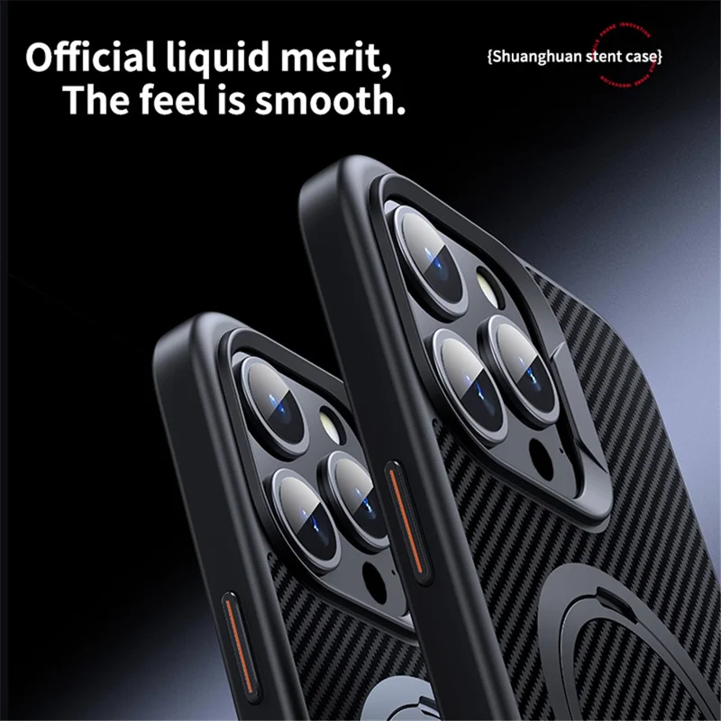 Per iPhone 14 Pro Max Kickstand Case Carbon Fiber Texture PC+TPU Magnetic Phone Cover - Grigio