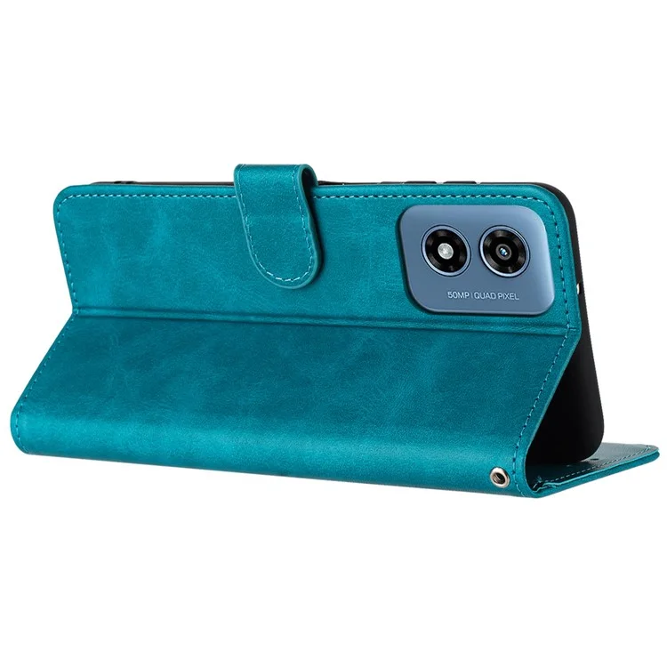 For Motorola Moto G Play (2024) 4G Cover Solid Color Phone Shell Flip Stand Leather Cover - Green