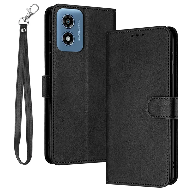 For Motorola Moto G Play (2024) 4G Cover Solid Color Phone Shell Flip Stand Leather Cover - Black