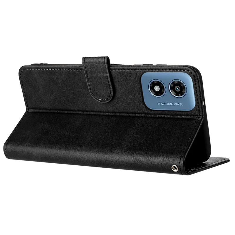 For Motorola Moto G Play (2024) 4G Cover Solid Color Phone Shell Flip Stand Leather Cover - Black