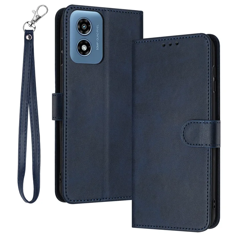 For Motorola Moto G Play (2024) 4G Cover Solid Color Phone Shell Flip Stand Leather Cover - Sapphire