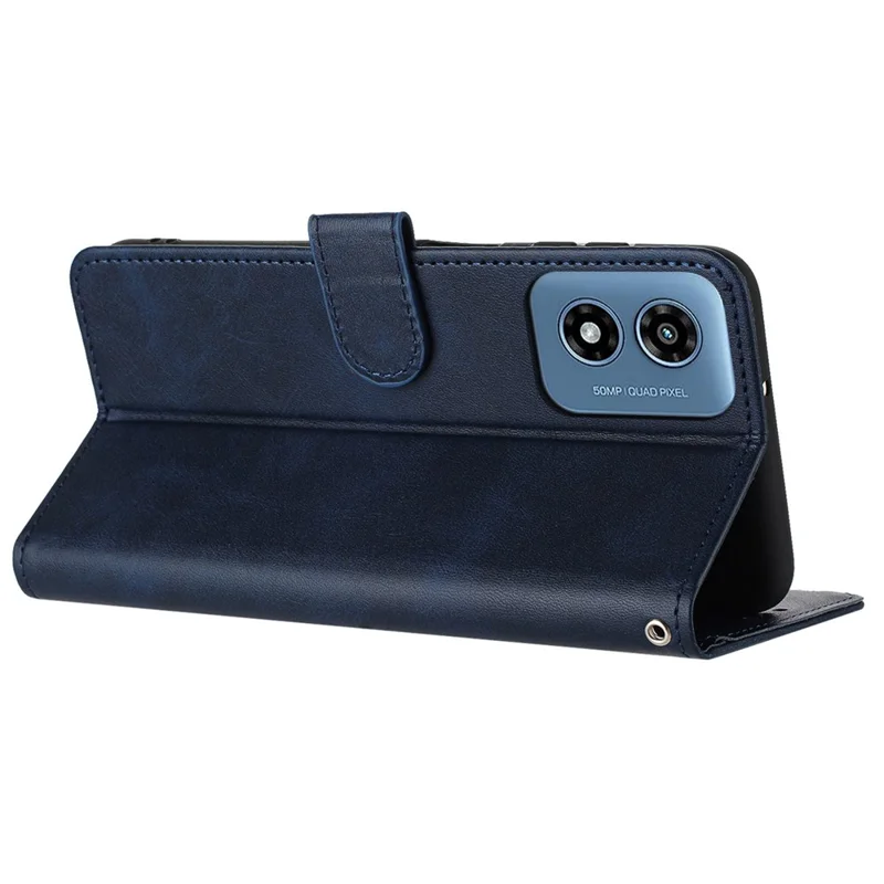 For Motorola Moto G Play (2024) 4G Cover Solid Color Phone Shell Flip Stand Leather Cover - Sapphire