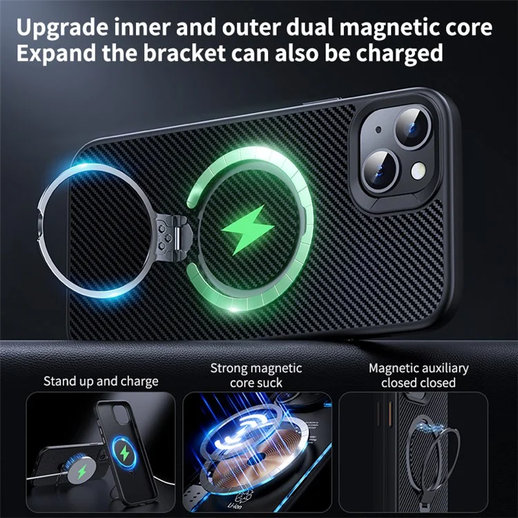 Phone Cases for iPhone 15 Plus Compatible with MagSafe Kickstand PC+TPU Phone Cover - Black