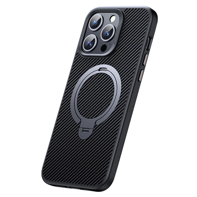For iPhone 12 / 12 Pro Case Kickstand Protective Cover Carbon Fiber Texture Compatible with MagSafe - Grey