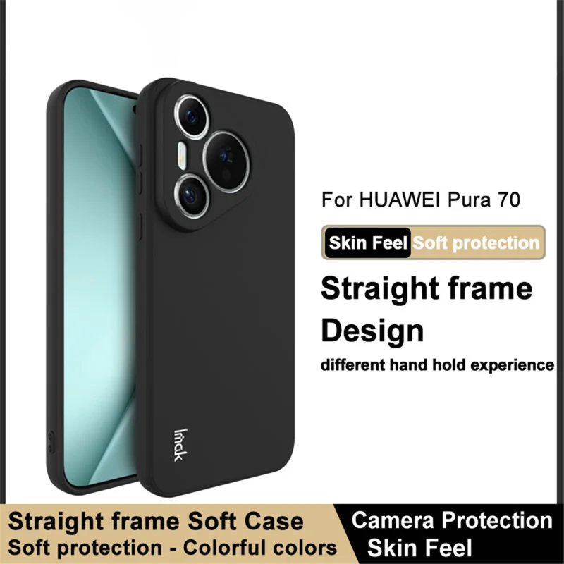 IMAK UC-4 Series For Huawei Pura 70 Flexible TPU Case Straight Edge Protective Phone Cover - Black