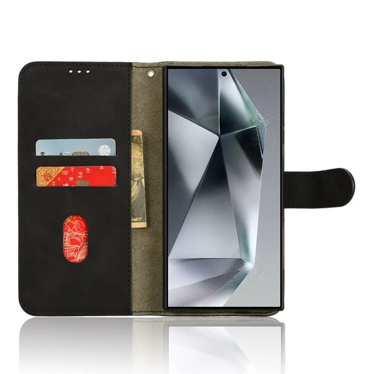 Wallet Case for Samsung Galaxy S24 Ultra Shell Leather Skin-touch Feeling Phone Cover - Black