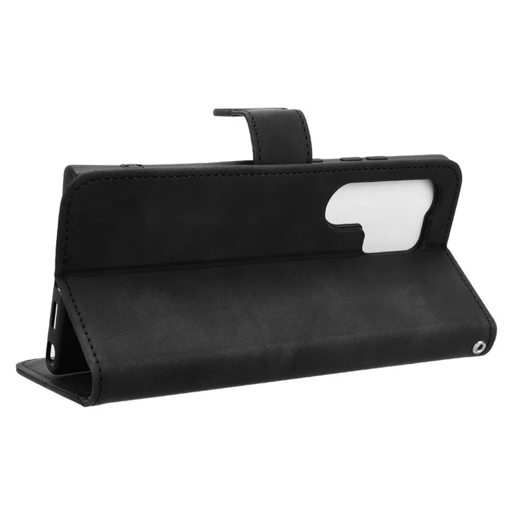 Wallet Case for Samsung Galaxy S24 Ultra Shell Leather Skin-touch Feeling Phone Cover - Black