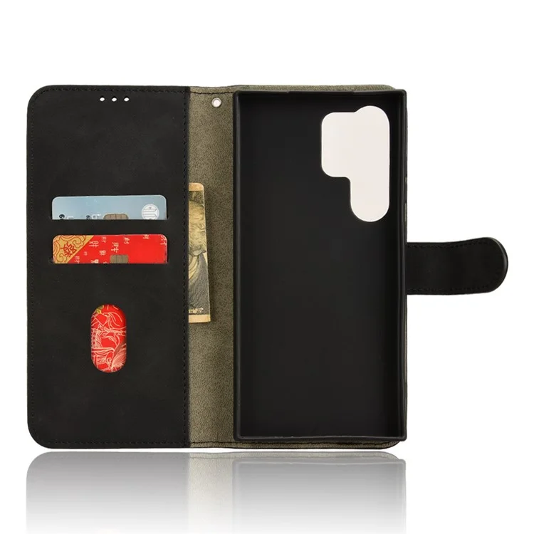 Wallet Case for Samsung Galaxy S24 Ultra Shell Leather Skin-touch Feeling Phone Cover - Black