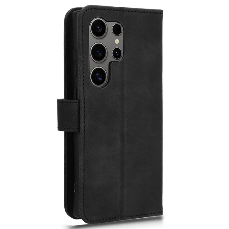 Wallet Case for Samsung Galaxy S24 Ultra Shell Leather Skin-touch Feeling Phone Cover - Black