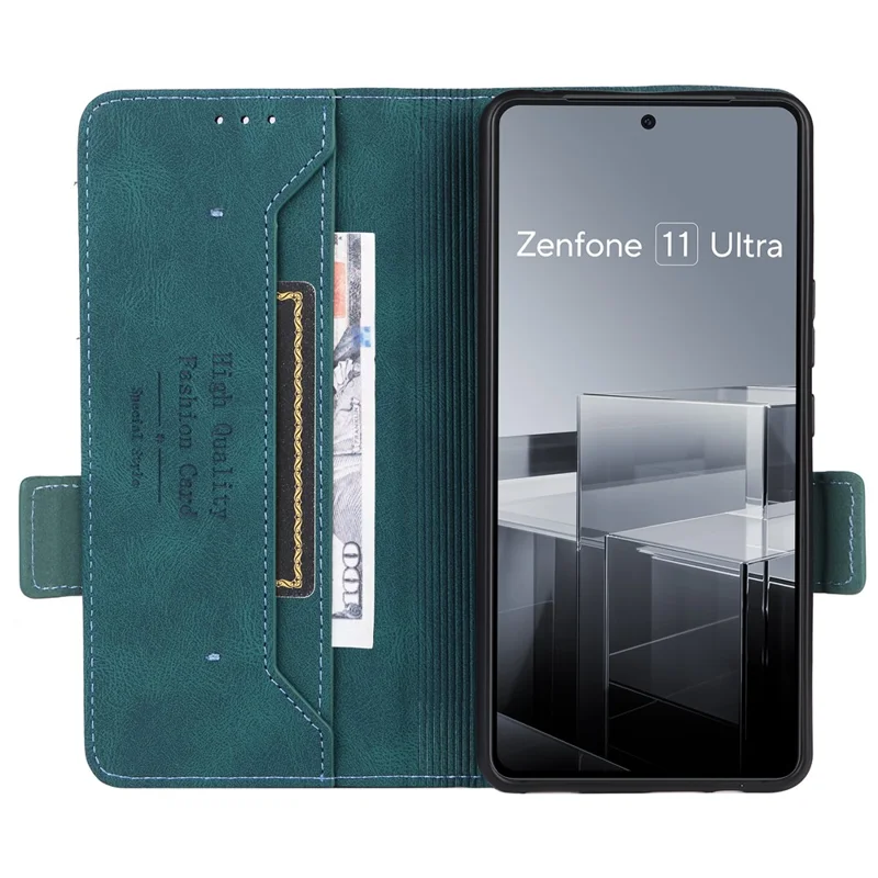 For Asus Zenfone 11 Ultra 5G Case Hardware Decor PU Leather Wallet Stand Phone Cover - Blue