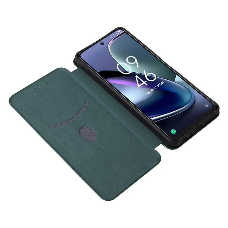 For TCL 50 5G Leather Case Carbon Fiber Texture Stand Magnetic Closing Phone Cover - Green