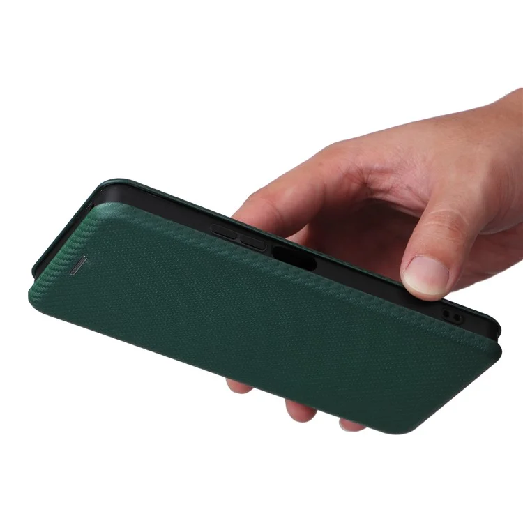 For TCL 50 5G Leather Case Carbon Fiber Texture Stand Magnetic Closing Phone Cover - Green