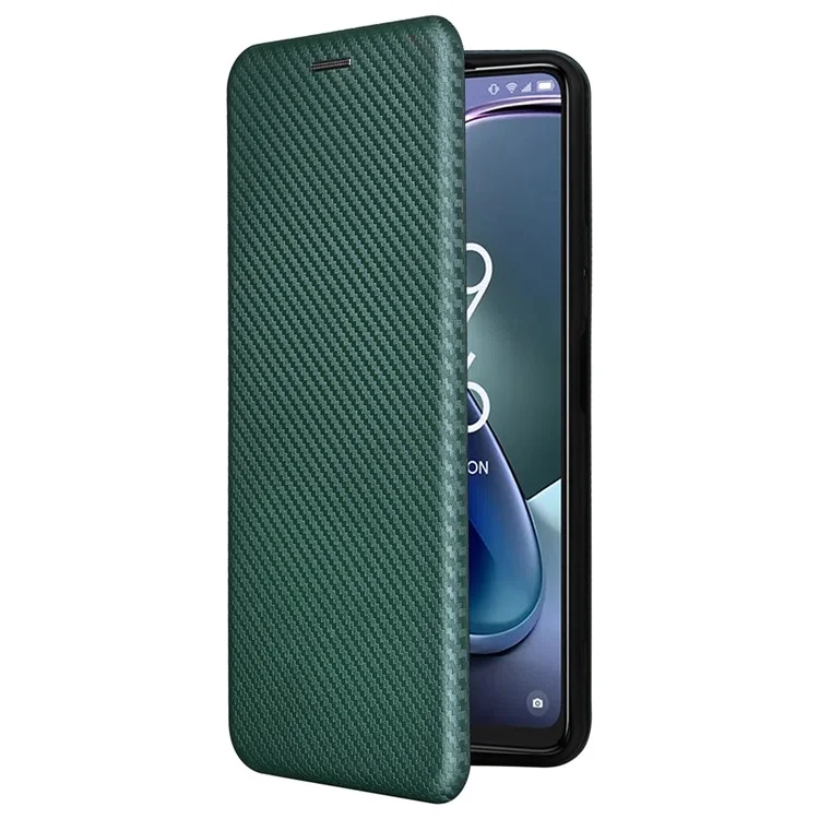 For TCL 50 5G Leather Case Carbon Fiber Texture Stand Magnetic Closing Phone Cover - Green