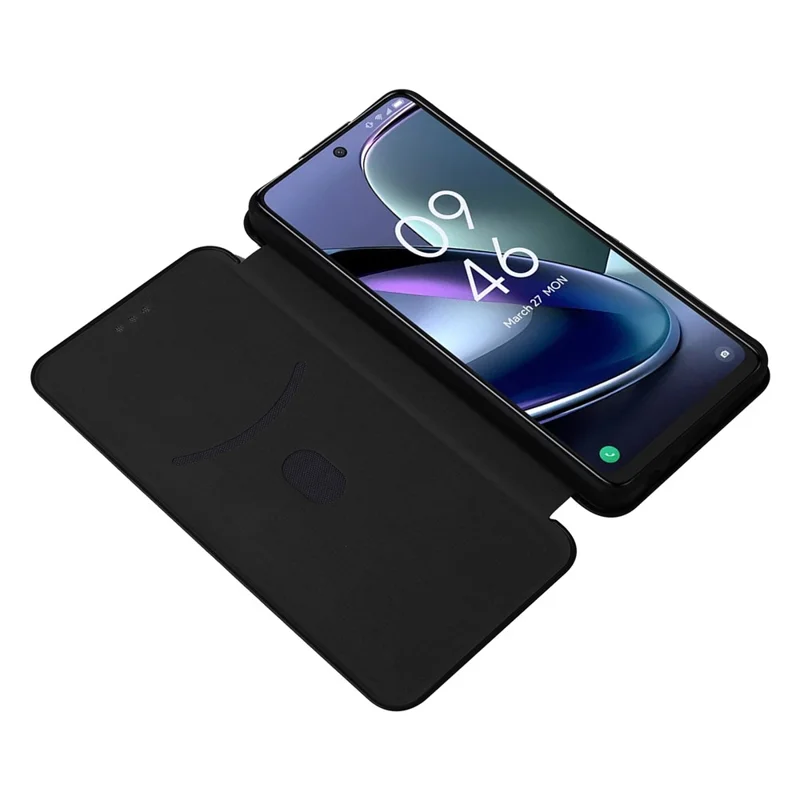 For TCL 50 5G Leather Case Carbon Fiber Texture Stand Magnetic Closing Phone Cover - Black
