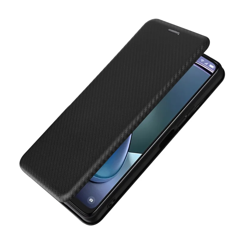 For TCL 50 5G Leather Case Carbon Fiber Texture Stand Magnetic Closing Phone Cover - Black