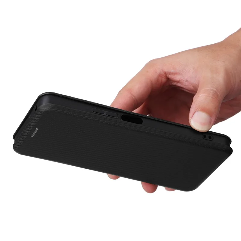 For TCL 50 5G Leather Case Carbon Fiber Texture Stand Magnetic Closing Phone Cover - Black