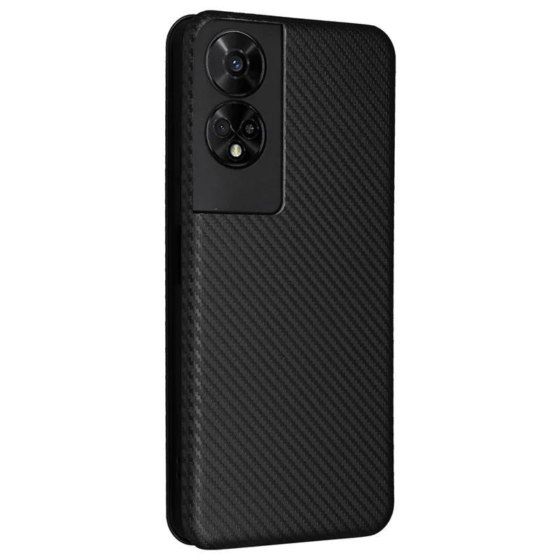 For TCL 50 5G Leather Case Carbon Fiber Texture Stand Magnetic Closing Phone Cover - Black