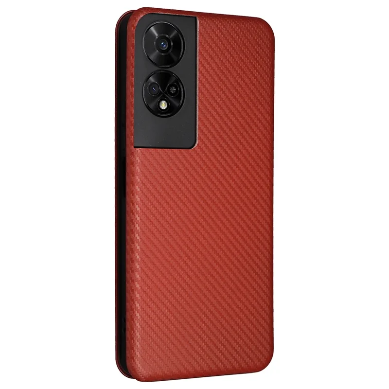Para Capa de Telefone TCL 50 5G de Couro com Textura de Fibra de Carbono e Fecho Magnético - Marrom