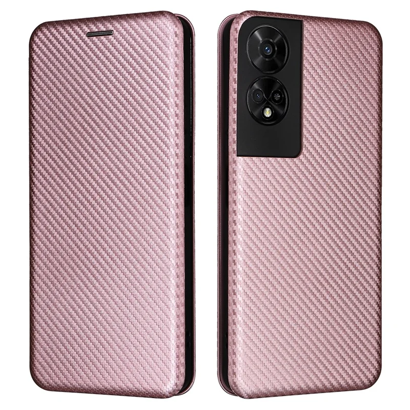 Pour TCL 50 5G Étui en cuir Texture fibre de carbone Support Fermeture magnétique Housse de téléphone - Or rose