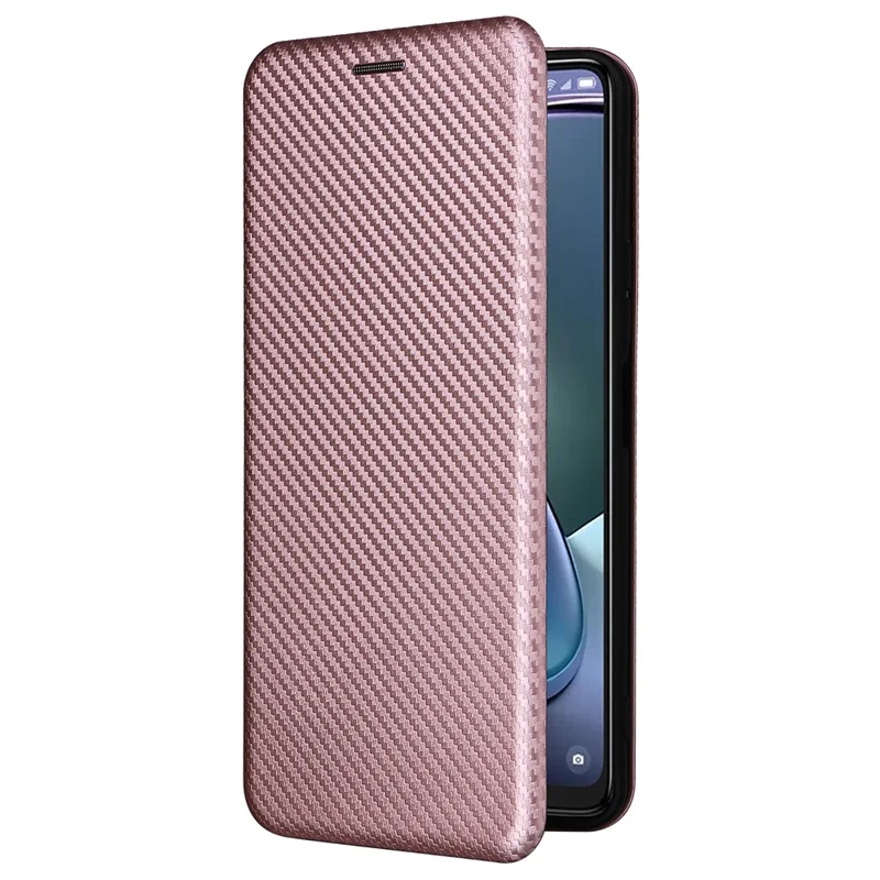 Pour TCL 50 5G Étui en cuir Texture fibre de carbone Support Fermeture magnétique Housse de téléphone - Or rose