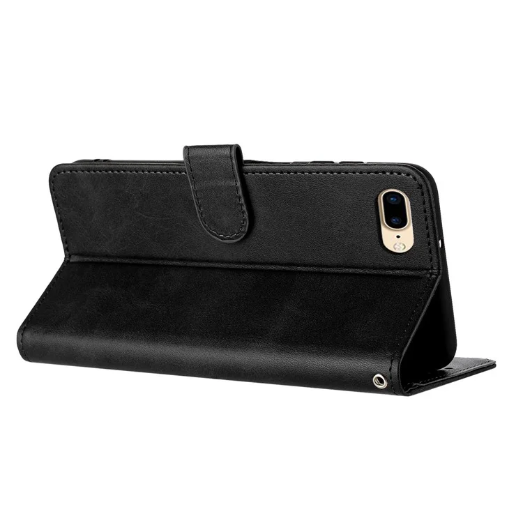 Für Iphone 6S Plus / 7 Plus / 8 Plus 5.5 Zoll PU-Leder-Handyhülle Kalbleder-Textur Wallet-Telefonständer-Abdeckung - Schwarz