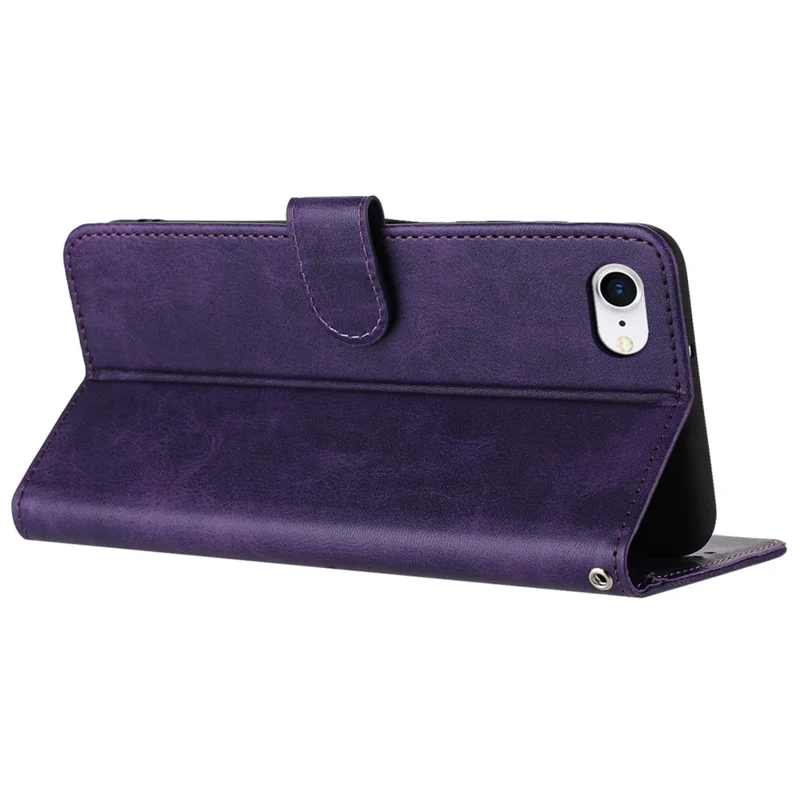 For iPhone 6 / 7 / 8 / SE (2020) / SE (2022) Shockproof Leather Phone Cases Calf Texture Stand Cover Wallet - Purple