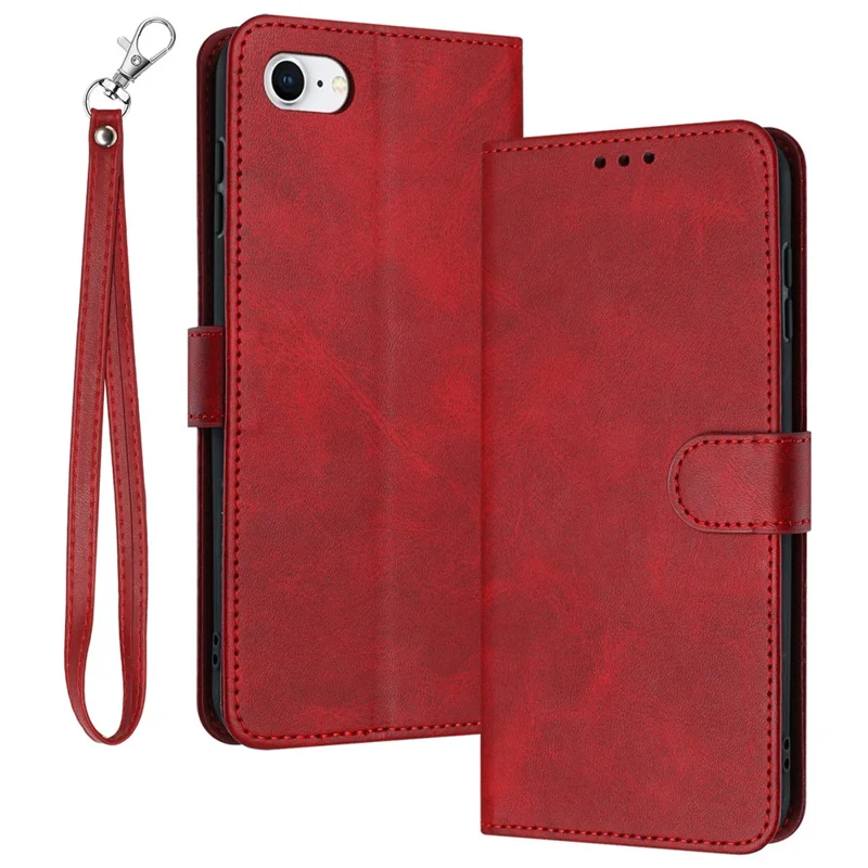 For iPhone 6 / 7 / 8 / SE (2020) / SE (2022) Shockproof Leather Phone Cases Calf Texture Stand Cover Wallet - Red