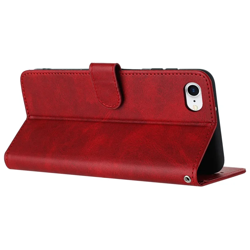 For iPhone 6 / 7 / 8 / SE (2020) / SE (2022) Shockproof Leather Phone Cases Calf Texture Stand Cover Wallet - Red