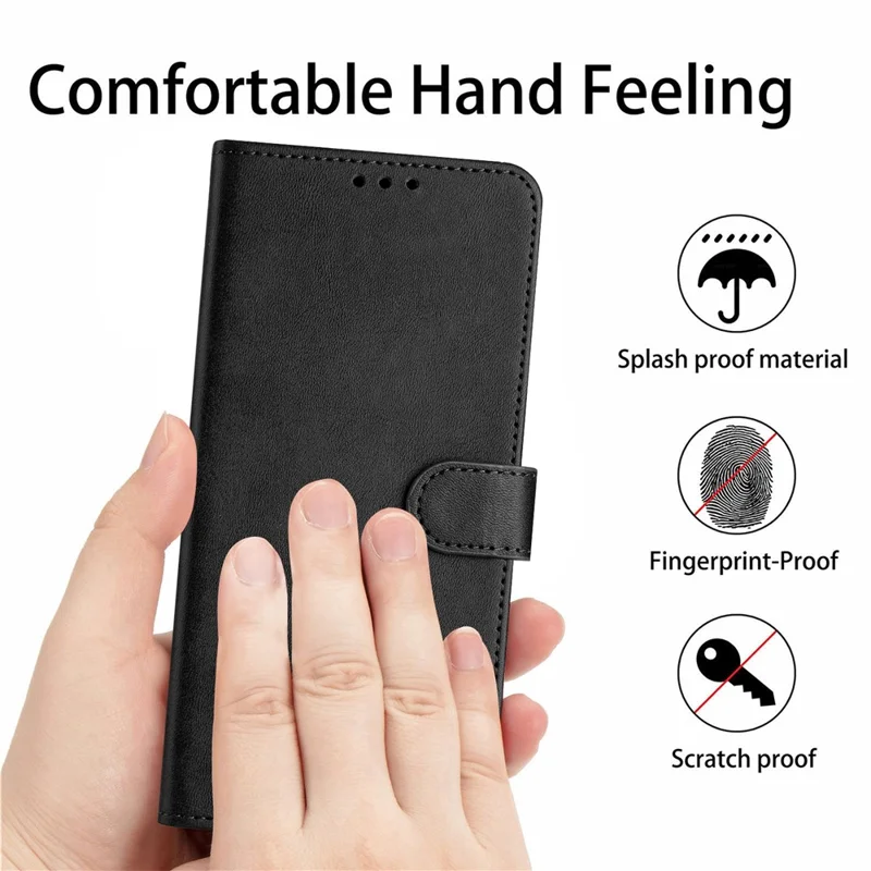 For iPhone 14 Plus / 15 Plus Drop-proof Case Calf Texture PU Leather Stand Phone Cover - Black