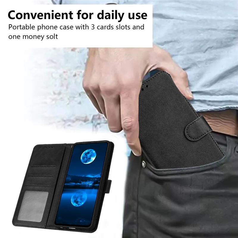 For iPhone 14 Plus / 15 Plus Drop-proof Case Calf Texture PU Leather Stand Phone Cover - Black