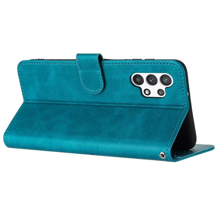 Pour Samsung Galaxy A13 4G Full Protection Case Calf Texture PU Leather Stand Wallet Phone Cover - Vert
