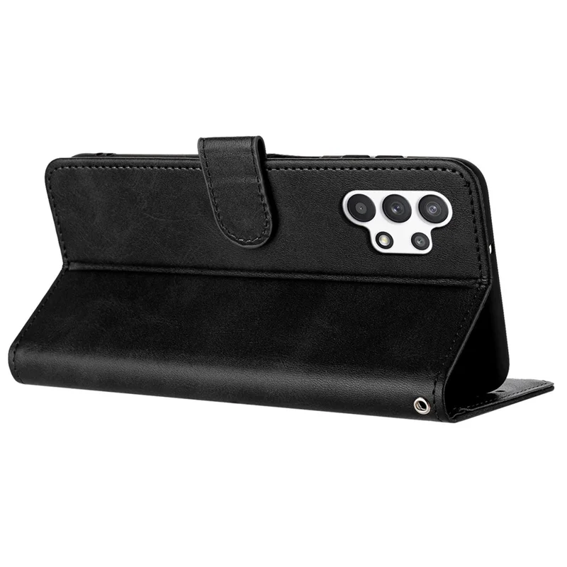 For Samsung Galaxy A13 4G Full Protection Case Calf Texture PU Leather Stand Wallet Phone Cover - Black