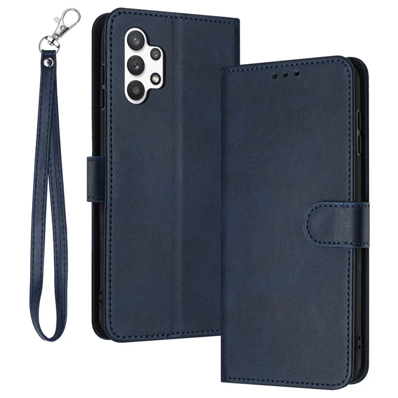 For Samsung Galaxy A13 4G Full Protection Case Calf Texture PU Leather Stand Wallet Phone Cover - Sapphire