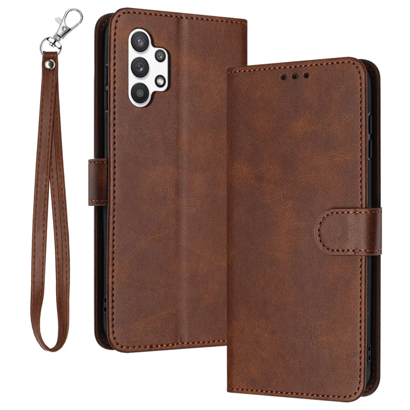 For Samsung Galaxy A13 4G Full Protection Case Calf Texture PU Leather Stand Wallet Phone Cover - Brown