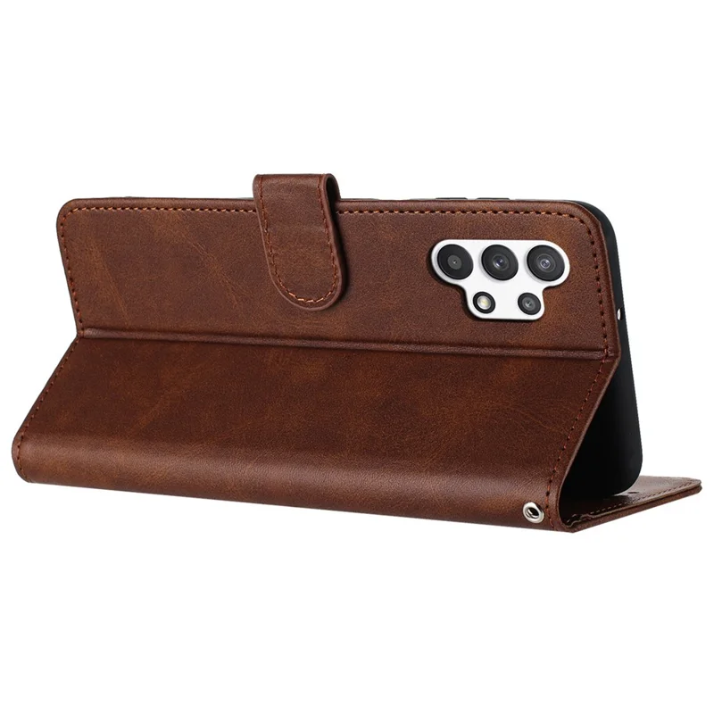 For Samsung Galaxy A13 4G Full Protection Case Calf Texture PU Leather Stand Wallet Phone Cover - Brown