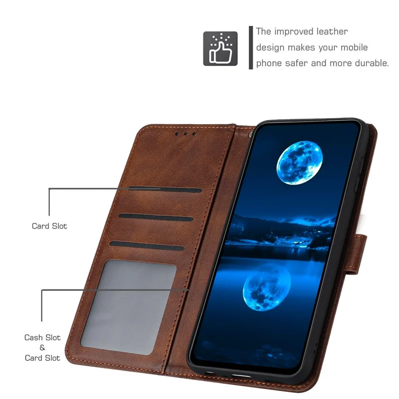 For Samsung Galaxy A13 4G Full Protection Case Calf Texture PU Leather Stand Wallet Phone Cover - Brown