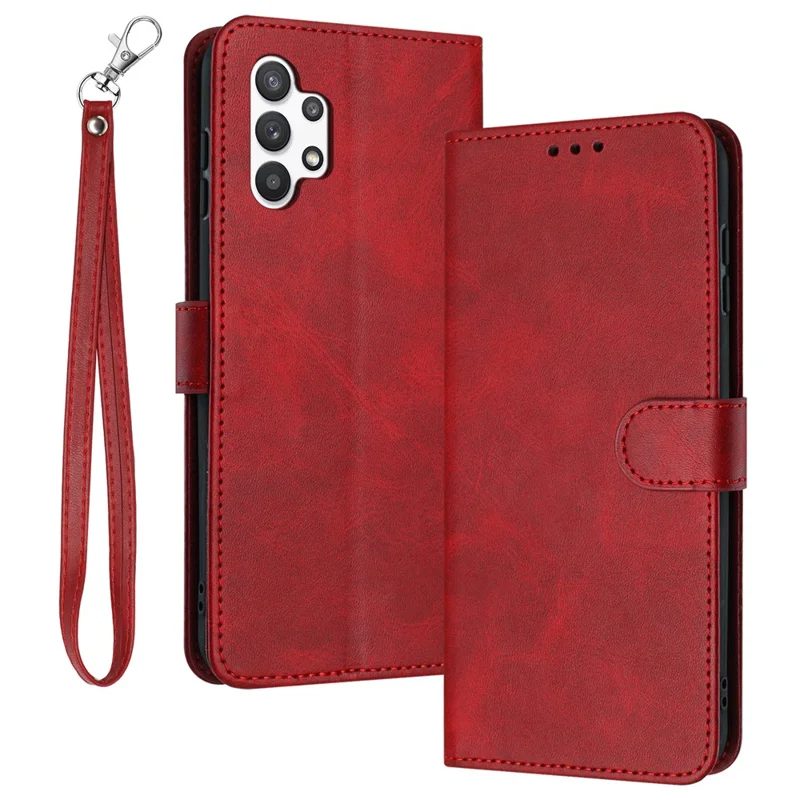 For Samsung Galaxy A13 4G Full Protection Case Calf Texture PU Leather Stand Wallet Phone Cover - Red