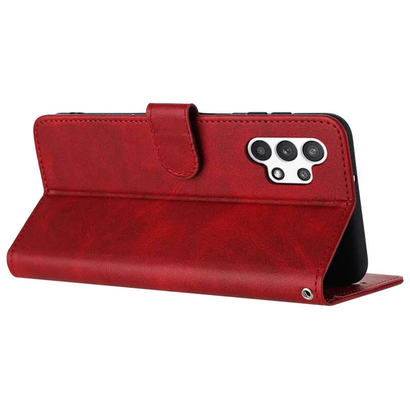 For Samsung Galaxy A13 4G Full Protection Case Calf Texture PU Leather Stand Wallet Phone Cover - Red