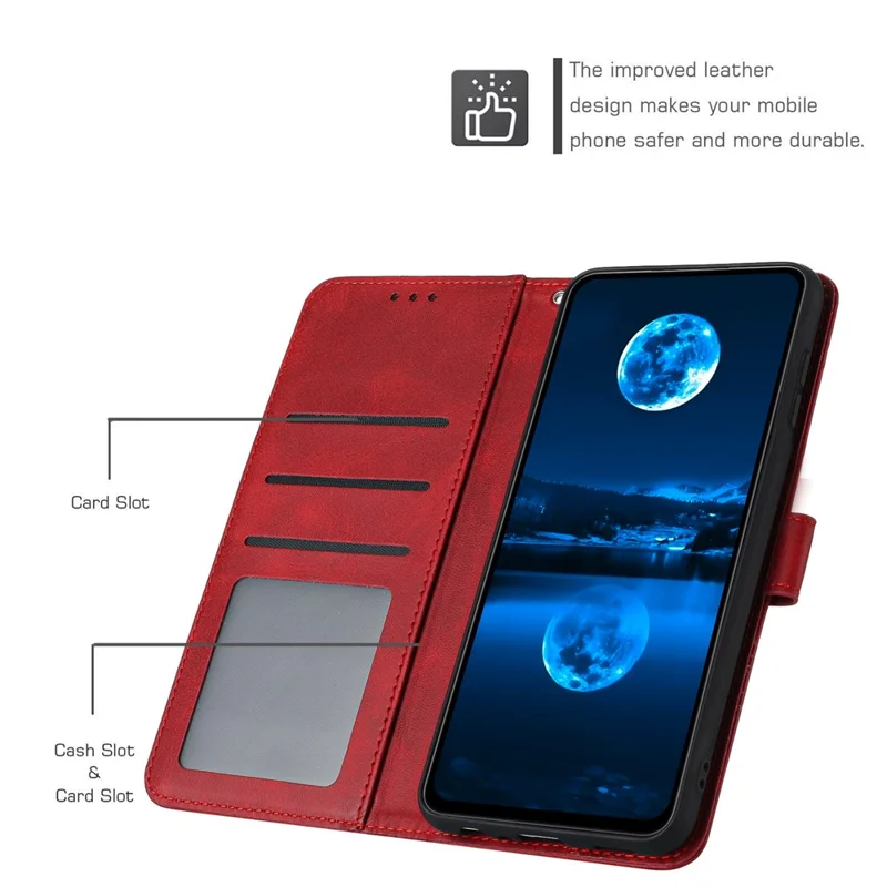 For Samsung Galaxy A13 4G Full Protection Case Calf Texture PU Leather Stand Wallet Phone Cover - Red
