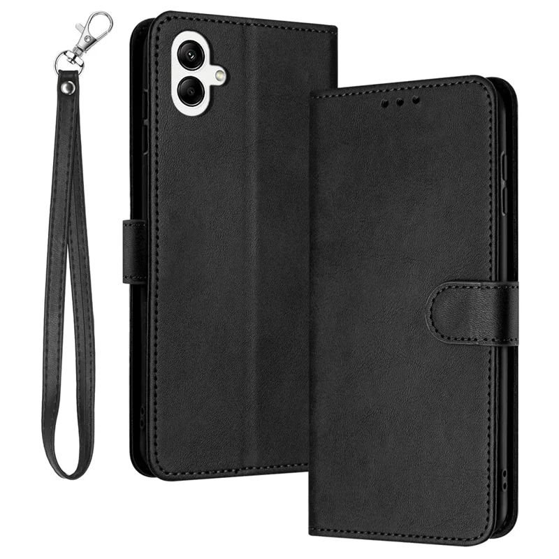 For Samsung Galaxy A05 4G Case Leather Stand Wallet Full Protection Cell Phone Cover - Black